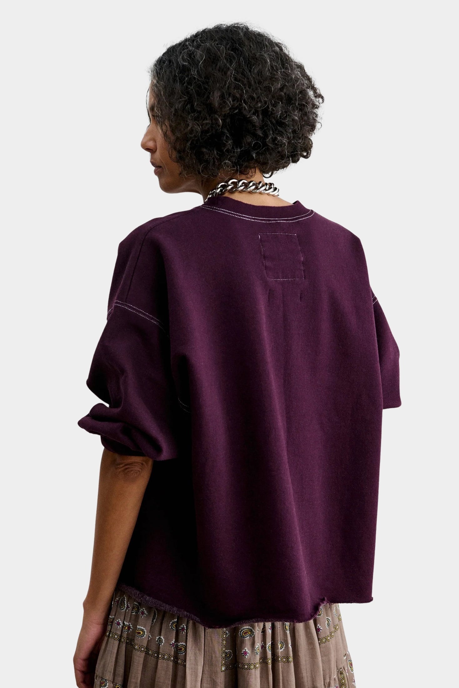 Rachel Comey Fond Sweatshirt Plum back view showing relaxed shape and patch detail