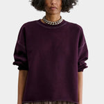 Rachel Comey Fond Sweatshirt Plum front view with oversized fit and raw edge hem at YUCCA Denver