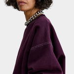 Rachel Comey Fond Sweatshirt Plum close view showing dropped shoulder and contrast stitching