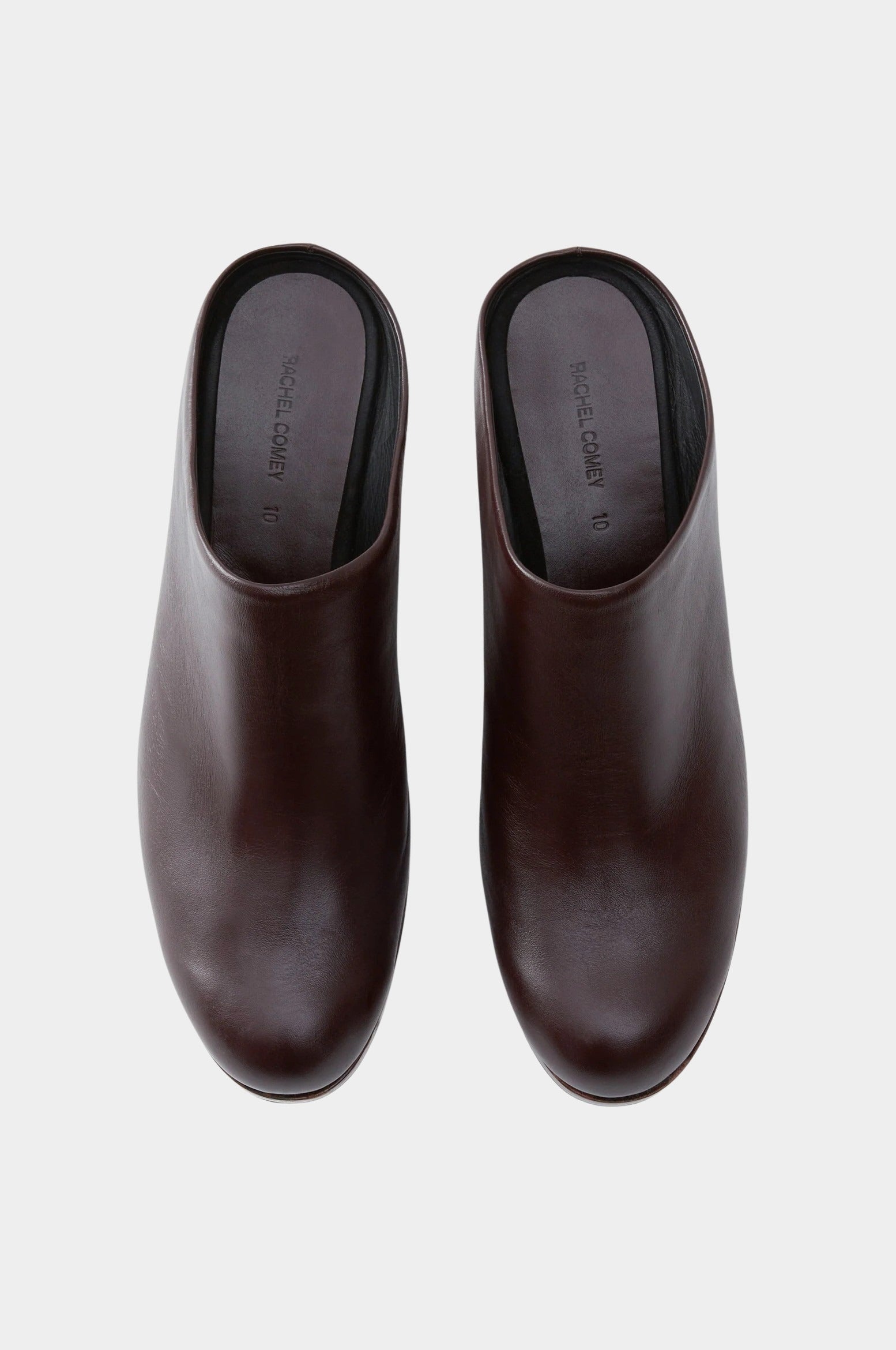 Rachel Comey Gammon Clog Auburn top view showing slip on shape and rounded toe