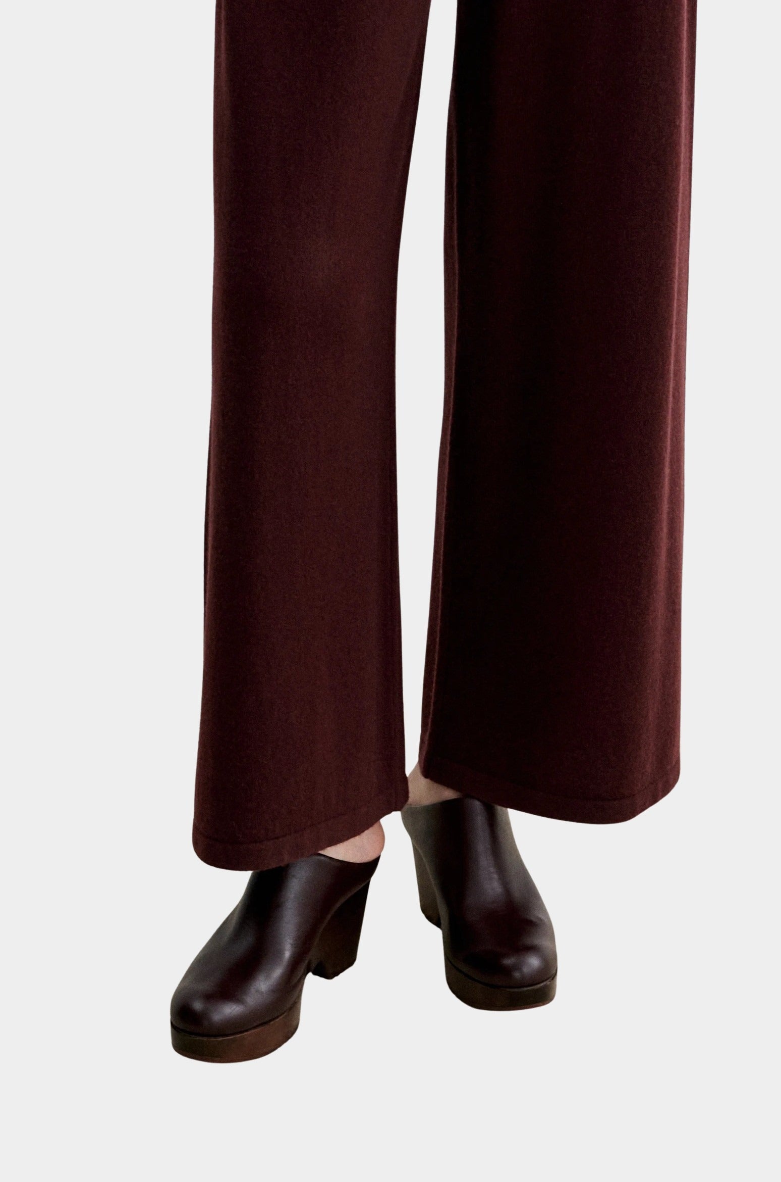 Rachel Comey Gammon Clog Auburn styled on foot showing platform and block heel