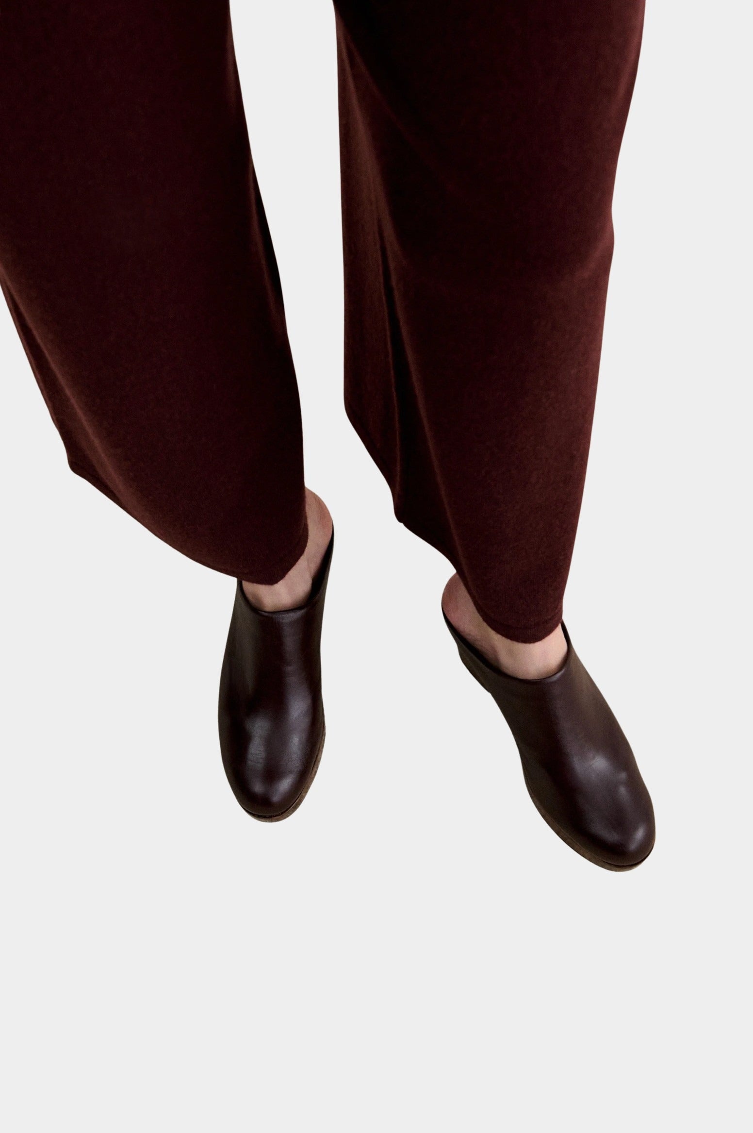 Rachel Comey Gammon Clog Auburn styled on foot with wide leg pants at YUCCA Denver