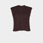 Rachel Comey Relent Top in Brown sleeveless textured bouclé sweater tank with scalloped trim front view