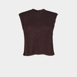 Rachel Comey Relent Top in Brown sleeveless textured bouclé sweater tank with scalloped trim front view