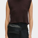 Rachel Comey Relent Top Brown lightweight cotton bouclé knit tank styled with black trousers at YUCCA Denver