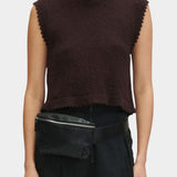 Rachel Comey Relent Top Brown lightweight cotton bouclé knit tank styled with black trousers at YUCCA Denver