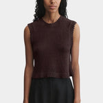Rachel Comey Relent Top in Brown front view with ribbed trim and sleeveless silhouette