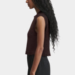 Rachel Comey Relent Top in Brown side profile highlighting the textured knit and cropped silhouette