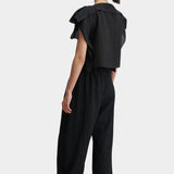 Rachel Comey Rivera Top Black, back view showing cropped length and ruffle sleeve structure
