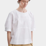 Rachel Comey rugby top in white cotton with wide short sleeves, boxy cropped shape, and minimal seam detailing
