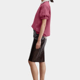 Rachel Comey Stanza sweatshirt rose side view rolled cuff sleeve relaxed silhouette