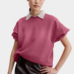 Rachel Comey Stanza sweatshirt rose close view rolled sleeve cuff crewneck