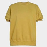 Rachel Comey Stanza sweatshirt in tapenade cotton with boxy cropped silhouette, short puff sleeves, and ribbed hem, flat lay