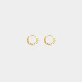 Side view of Oda Mini Hoops showing polished 18k gold plated sterling silver and hinged closures