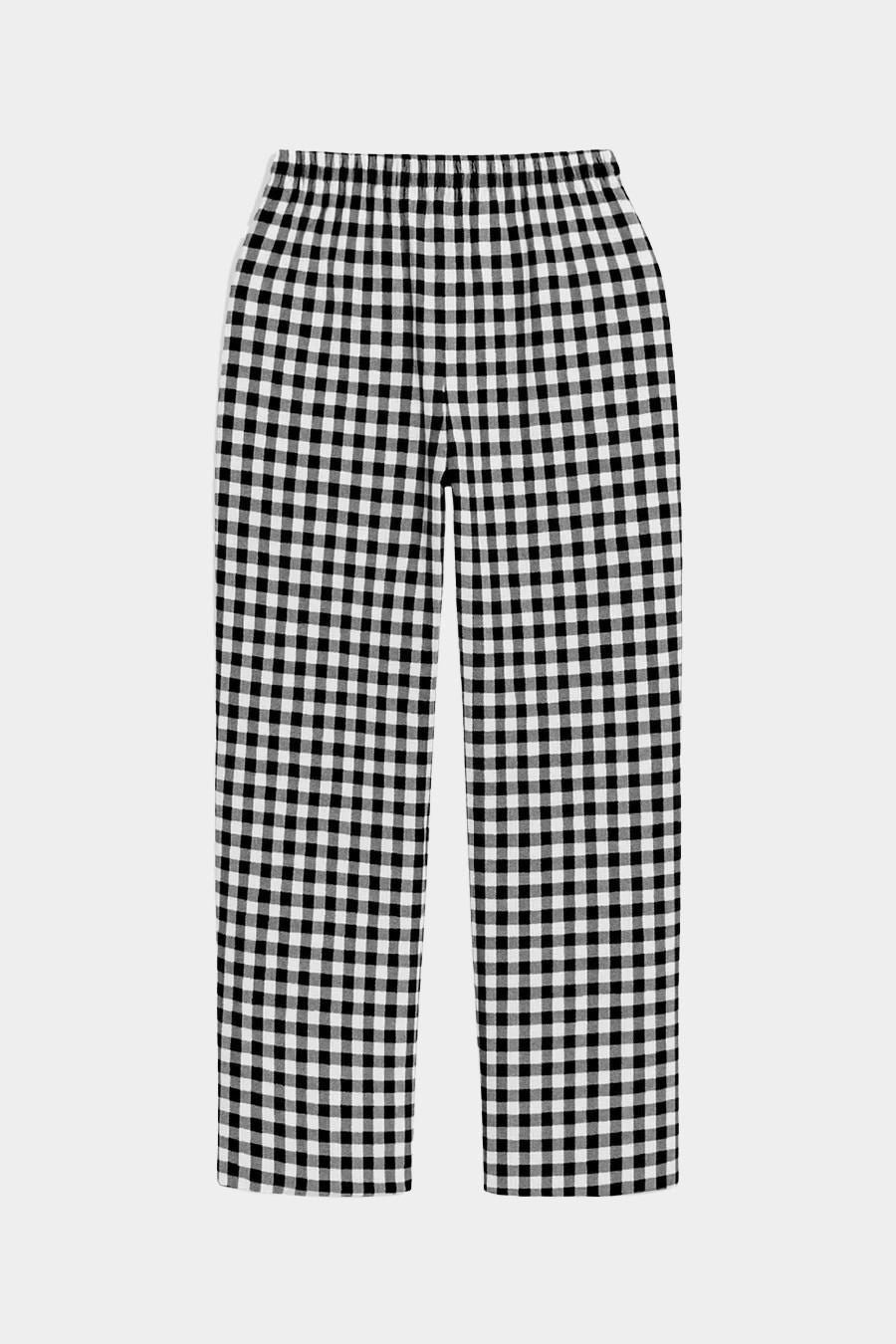 Rita Row Cep Pants black gingham cotton straight leg pants with elastic waistband full length front view