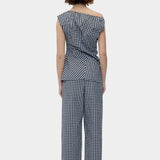 Rita Row Cep Pants black gingham cotton straight leg trousers with elastic waistband back view