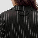 Rita Row Espill shirt in black with white pinstripe back view showing collar and yoke detail