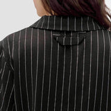 Rita Row Espill shirt in black with white pinstripe back view showing collar and yoke detail