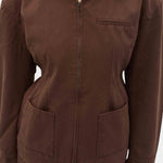 Rita Row Minos Jacket brown zip front jacket with chest pocket and front patch pockets detail view