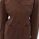 Rita Row Minos Jacket brown zip front jacket with chest pocket and front patch pockets detail view