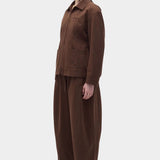 Rita Row Paradiso Pants brown barrel leg pants styled with matching jacket angled view