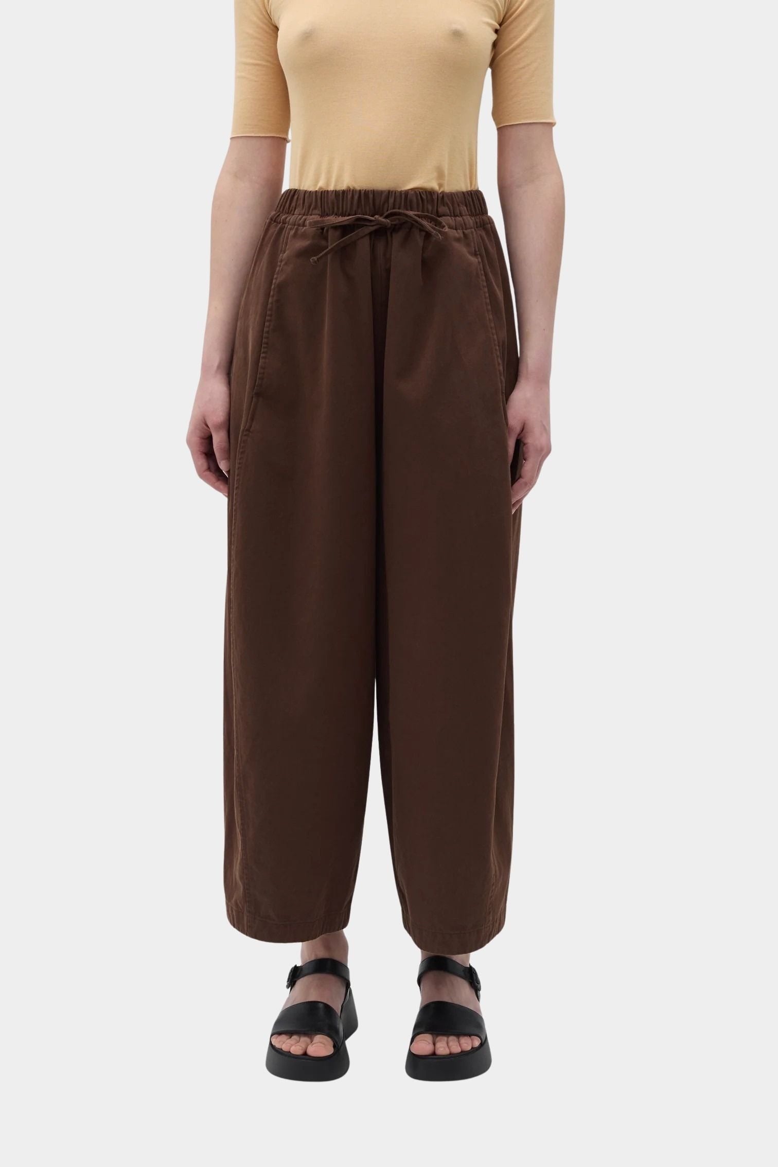 Rita Row Paradiso Pants brown organic cotton barrel leg pants front view
