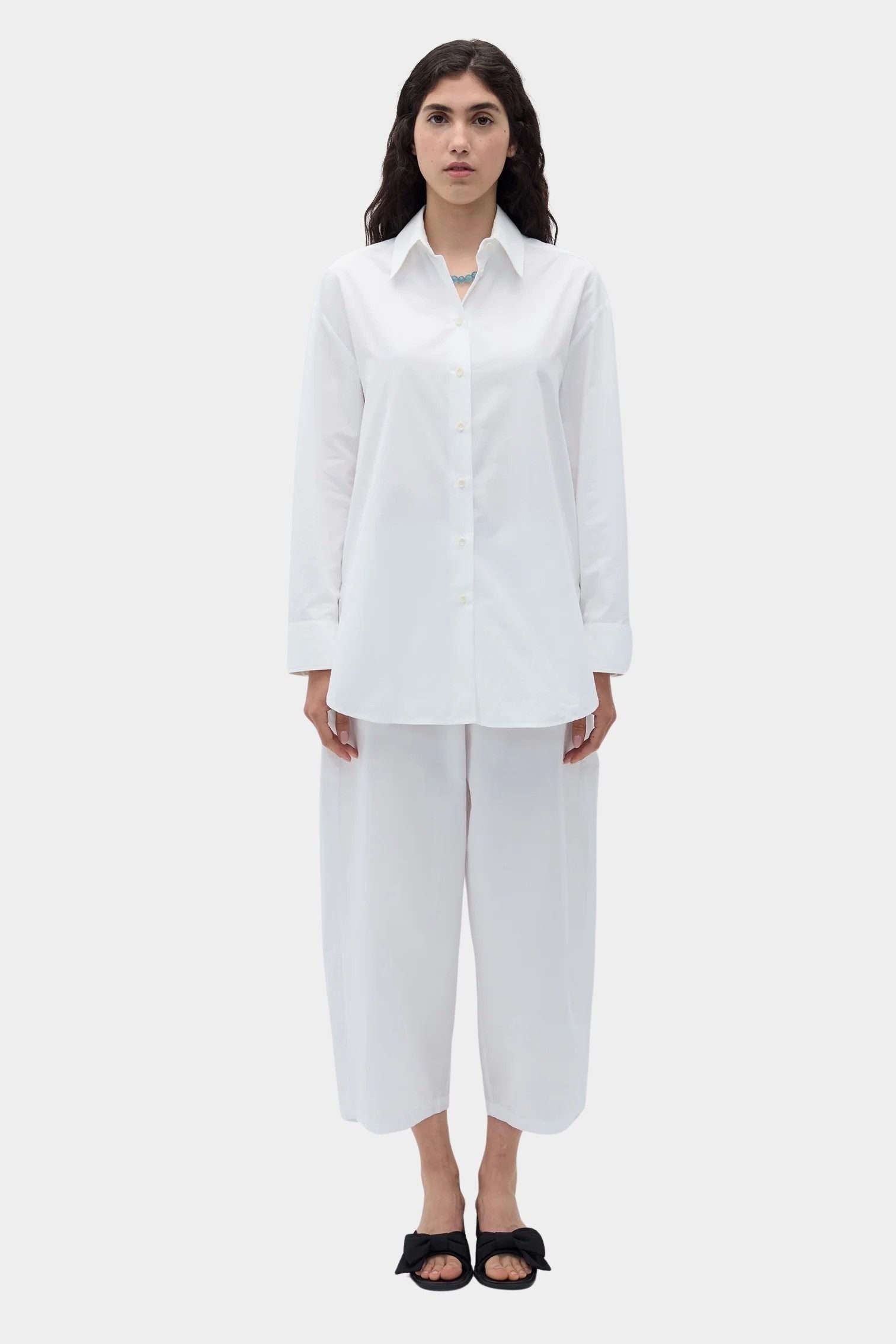 Rita Row Posets Shirt white poplin button up shirt with point collar full front view