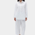 Rita Row Posets Shirt white poplin button up shirt styled with wide leg pants full body view