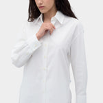 Rita Row Posets Shirt white cotton button up shirt with point collar and front buttons close up view