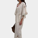 Begonia Cotton Poplin Maxi Dress, Cream Multi Duchess