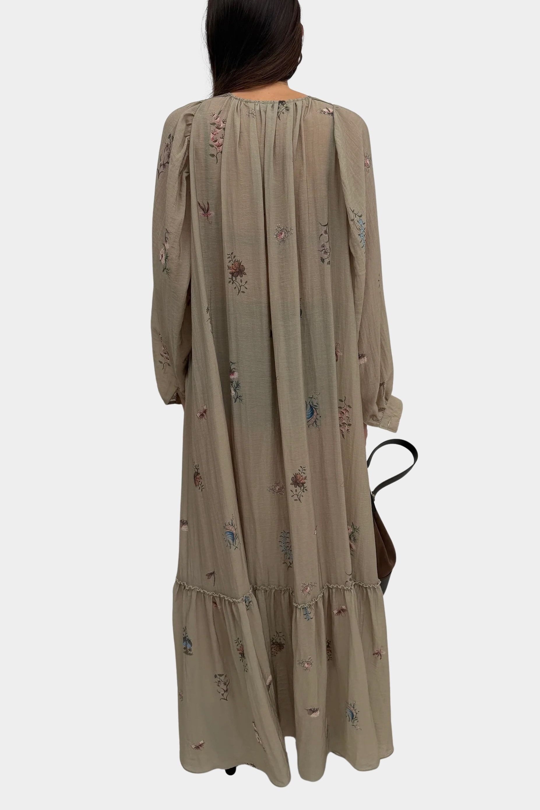 Rodebjer Emerald maxi dress duchess floral back view long sleeve
