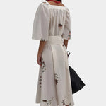 Rodebjer Salem square neck dress cream multi full length front minimal styling