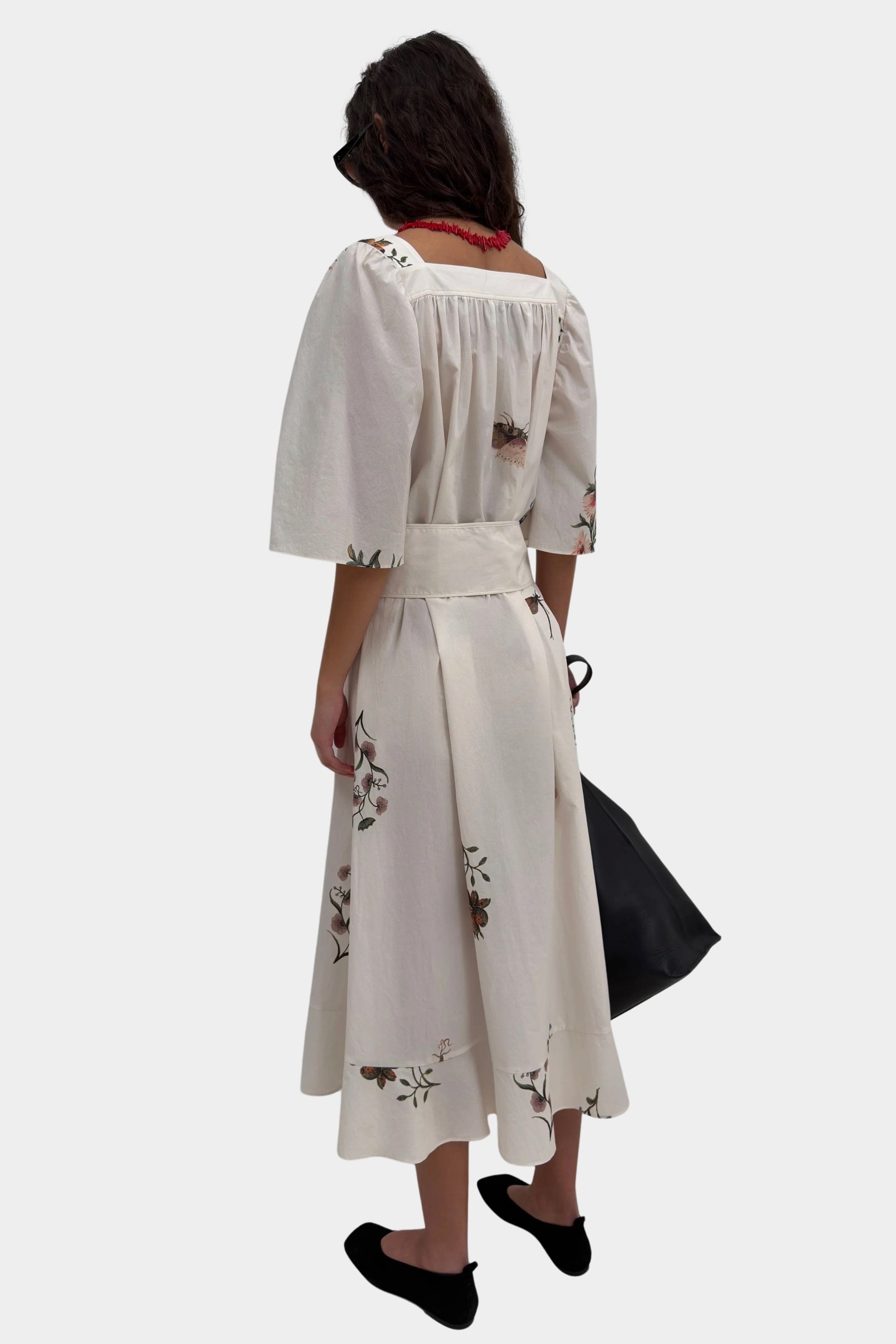 Rodebjer Salem square neck dress cream multi full length front minimal styling