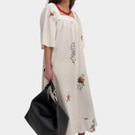 Rodebjer Salem dress cream multi side view square neckline wide sleeve silhouette