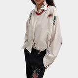 Taylor Poplin Cropped Shirt, Cream Multi Duchess