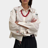Taylor Poplin Cropped Shirt, Cream Multi Duchess