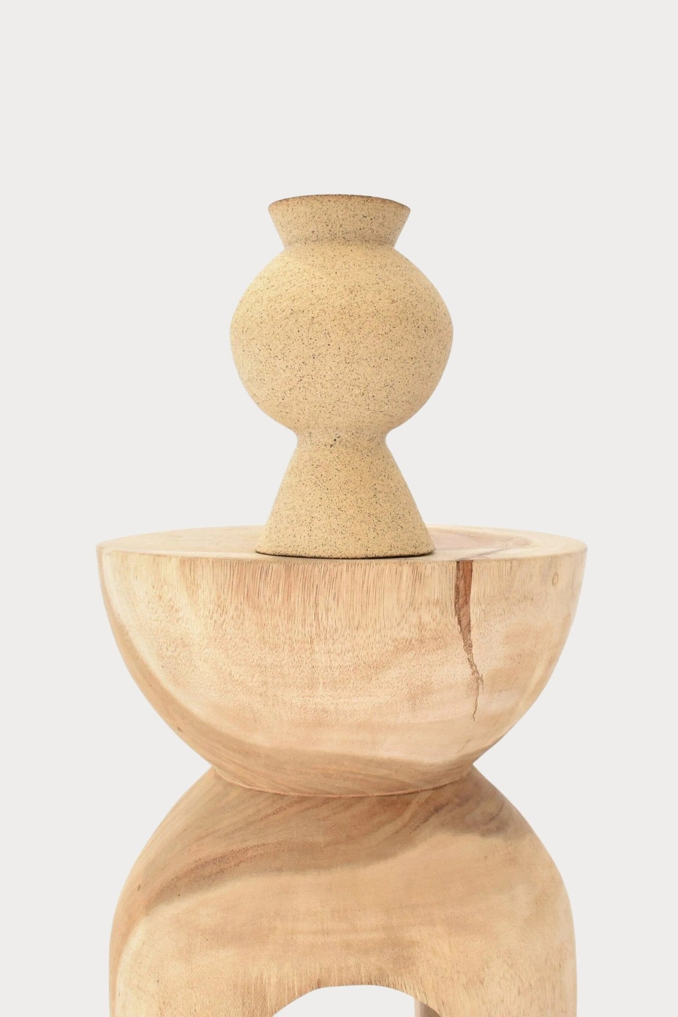 Ruby Bell Ceramics | Squat Round Vase With Conic Pedestal Base In Speckled Clay - SHOP YUCCA Ceramic RUBY BELL CERAMICS - YUCCA 