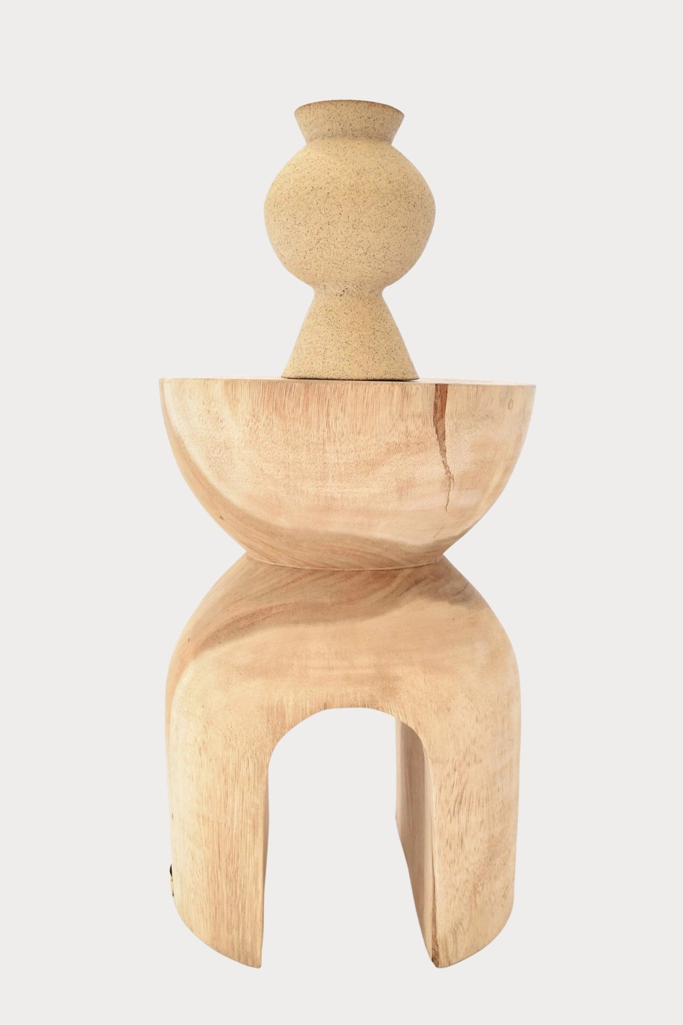 Ruby Bell Ceramics | Squat Round Vase With Conic Pedestal Base In Speckled Clay - SHOP YUCCA Ceramic RUBY BELL CERAMICS - YUCCA 