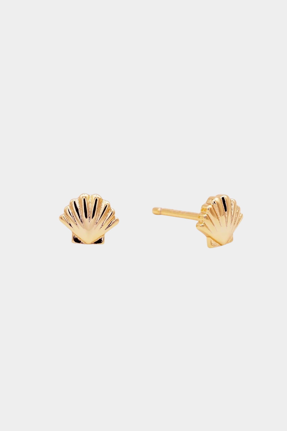 Earrings - YUCCA, gold seashell stud earrings with etched detailing and sterling silver posts, lightweight everyday studs.