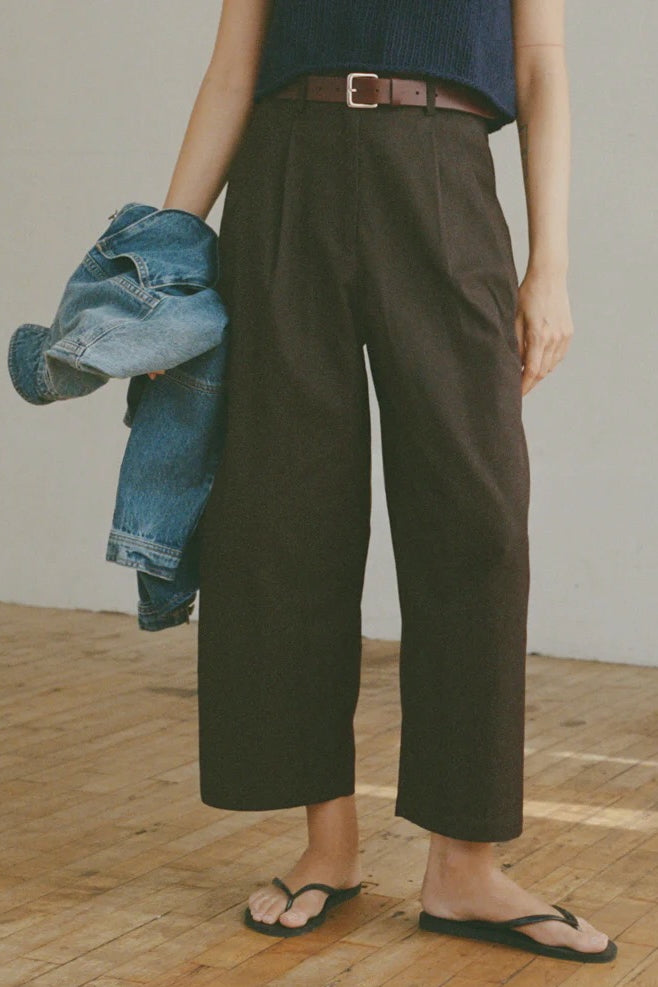 Shaina Mote Boy Trouser Chocolate detail front pleated waist high rise structured pant