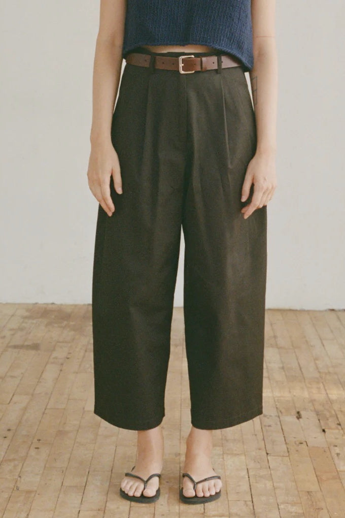 Shaina Mote Boy Trouser Chocolate front view high rise wide leg cropped brown trouser