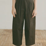 Shaina Mote Boy Trouser Chocolate front view high rise wide leg cropped brown trouser