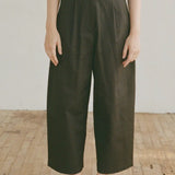Shaina Mote Boy Trouser Chocolate front view high rise wide leg cropped brown trouser