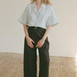 Shaina Mote Boy Trouser Onyx full look wide leg cropped black trousers styled with shirt
