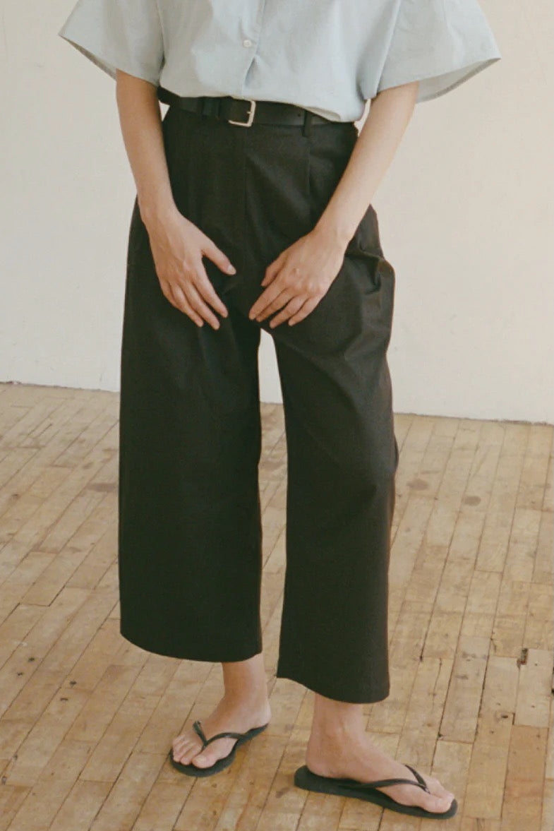 Shaina Mote Boy Trouser Onyx detail front pleats high rise tailored black trouser