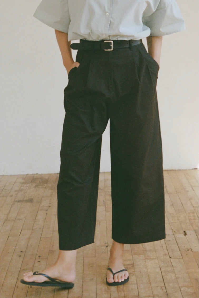 Shaina Mote Boy Trouser Onyx front view high rise wide leg cropped black trouser