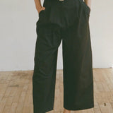 Shaina Mote Boy Trouser Onyx front view high rise wide leg cropped black trouser