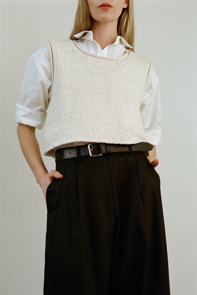 Shaina Mote Classic Belt Black styled with trousers minimal black leather belt everyday styling