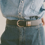 Shaina Mote Loops Belt Onyx detail silver ring hardware black leather belt buckle closure