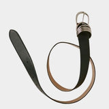 Shaina Mote Loops Belt Onyx full view black leather belt with silver hardware laid flat